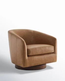 Bennett Genuine Leather Swivel Barrel Chair