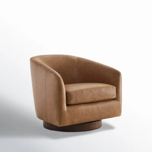 Bennett Genuine Leather Swivel Barrel Chair - Image 2