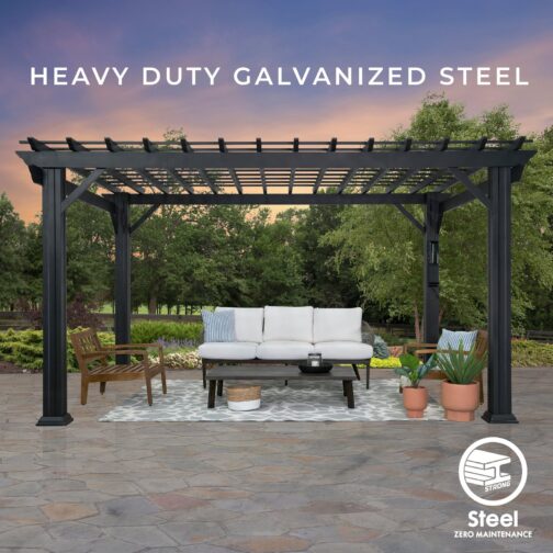 14x12 Stratford Traditional Steel Pergola With Sail Shade Soft Canopy - Image 8
