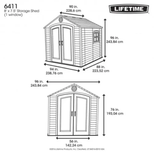 Lifetime 8×7.5 Plastic Outdoor Storage Shed Kit W/ Floor - Image 2