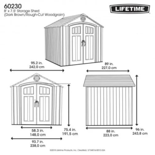 Lifetime 8×7.5 Rough Cut Plastic Storage Shed Kit W/ Floor - Image 3